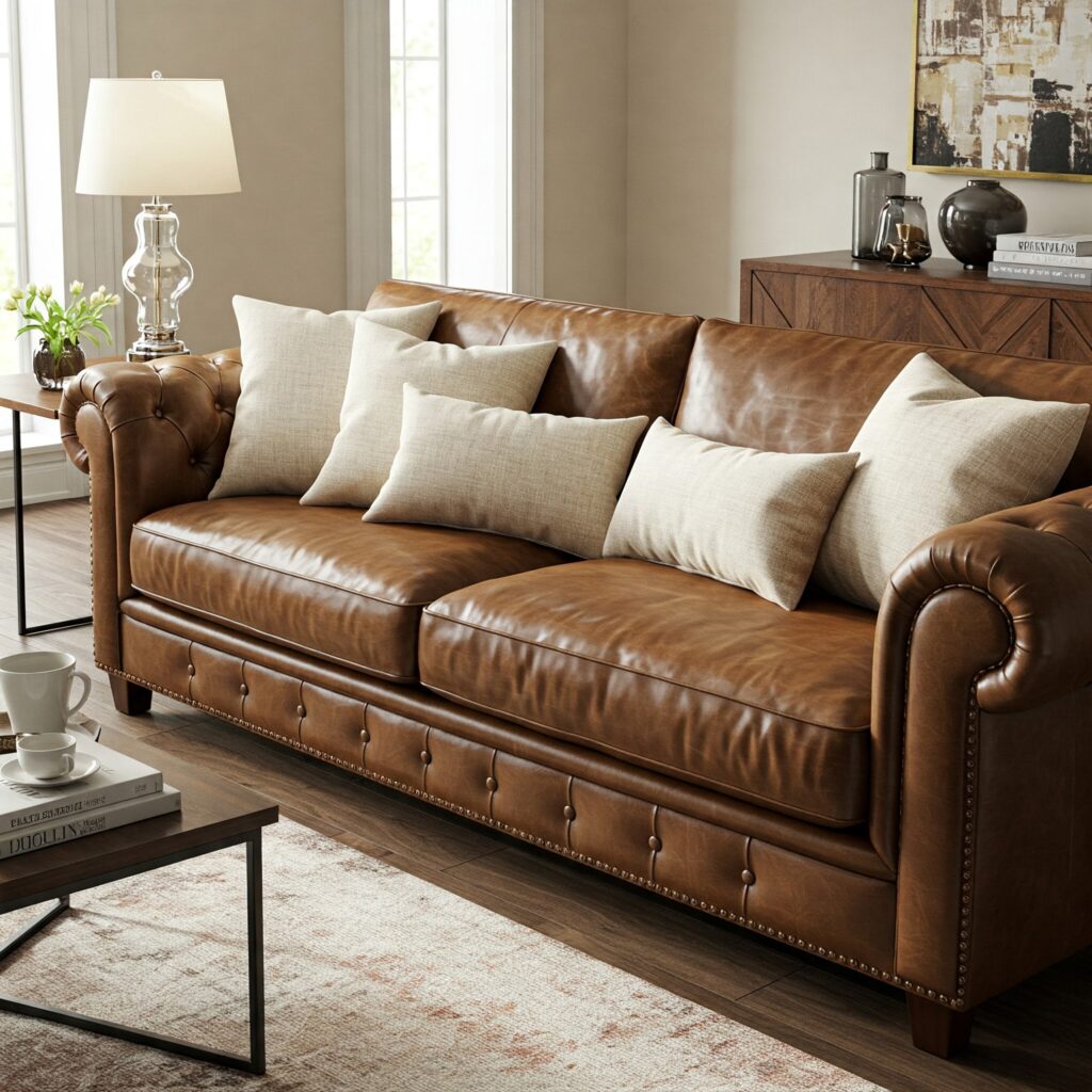 Living room with brown sofa 1