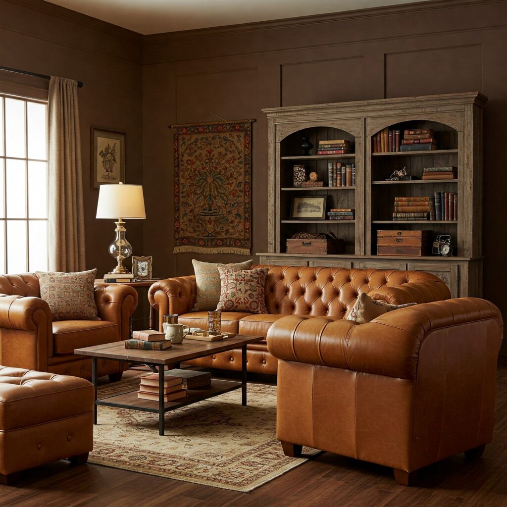 Living room with brown sofa 2