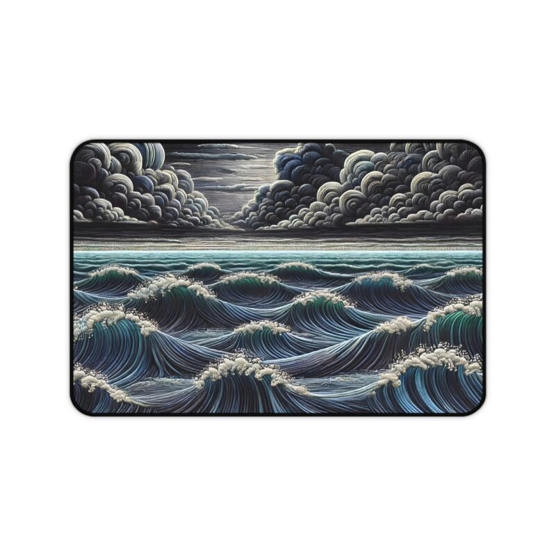 Midnight Waves Desk Mat on White Background
