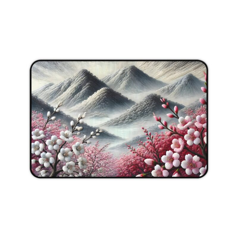 Winter Bloom Desk Mat on White Background