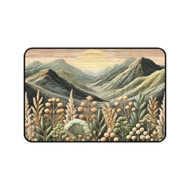 Alpine Blooms Desk Mat on White Background