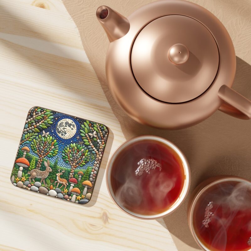 Moonlit Woods Coaster on Kitchen Counter