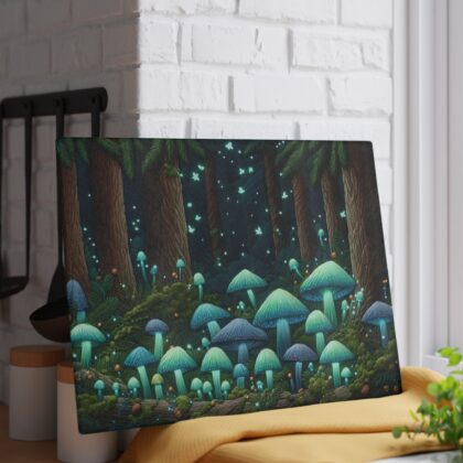 Mushroom Fantasy Glass Cutting Board Horizontal View