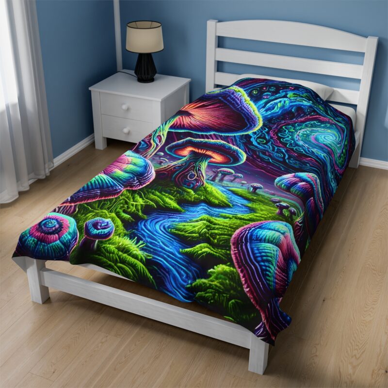 Enchanted Mushrooms Blanket in Minimalistic Bedroom