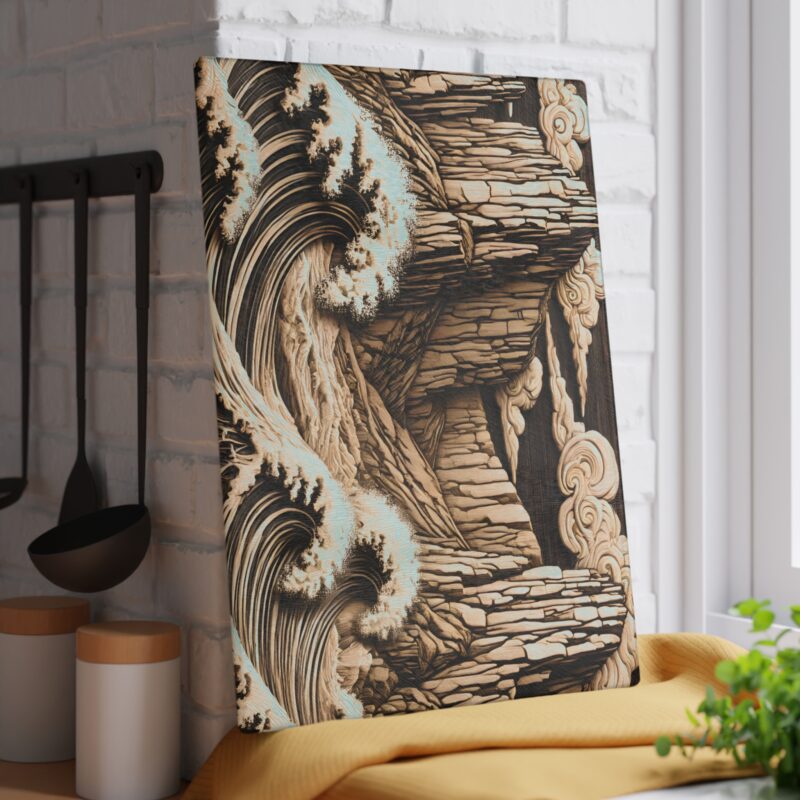 Coastal Grandeur Glass Cutting Board Vertical View