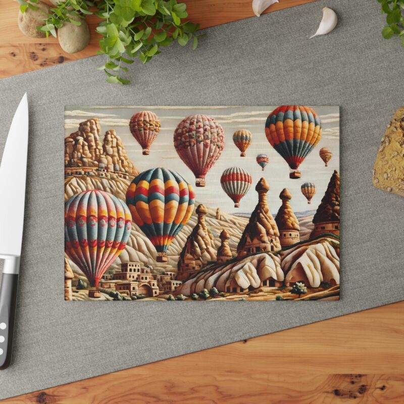 Sky Voyage Glass Cutting Board on Kitchen Counter