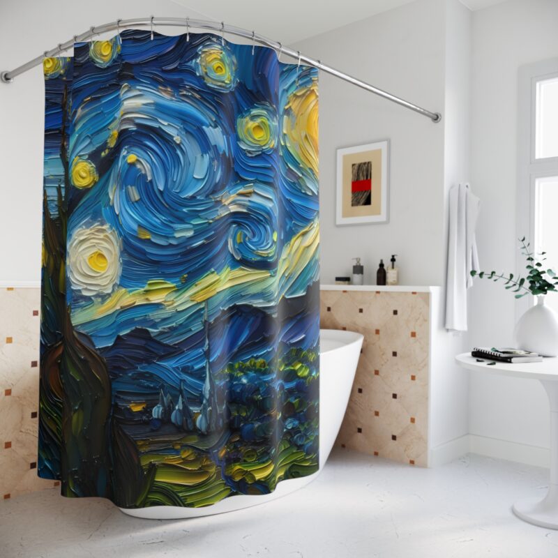 Starry Dreams shower curtain styled in a modern bathroom