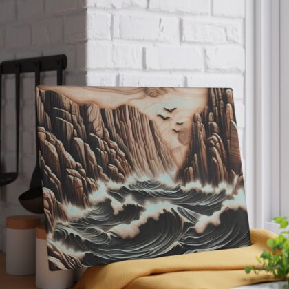 Mountain Waves Glass Cutting Board Horizontal View