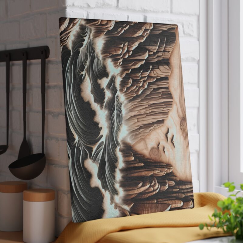 Mountain Waves Glass Cutting Board Vertical View