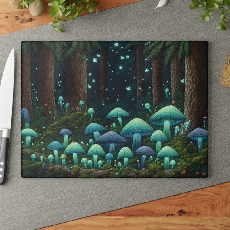 Mushroom Fantasy Glass Cutting Board Large Size