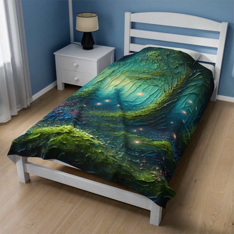 Forest Whimsy Blanket in Minimalistic Bedroom