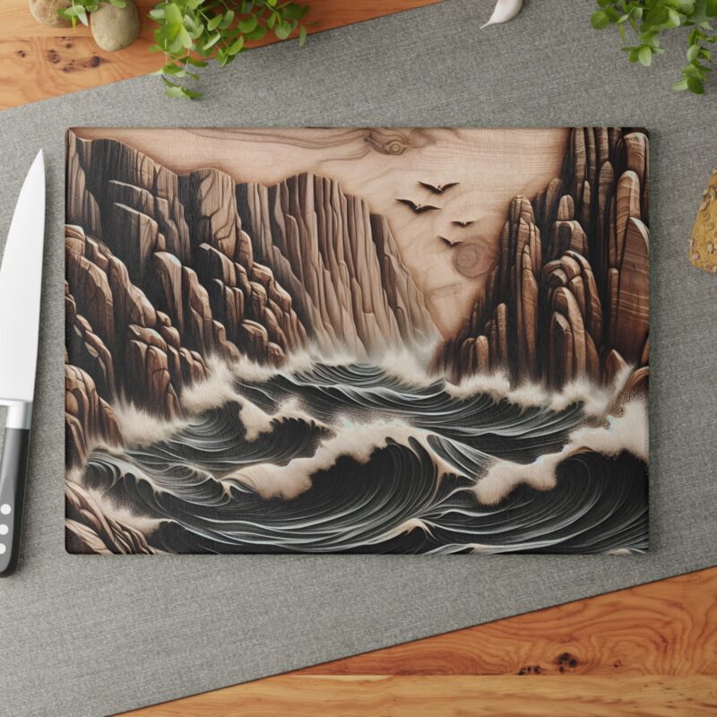 Mountain Waves Glass Cutting Board Large Size