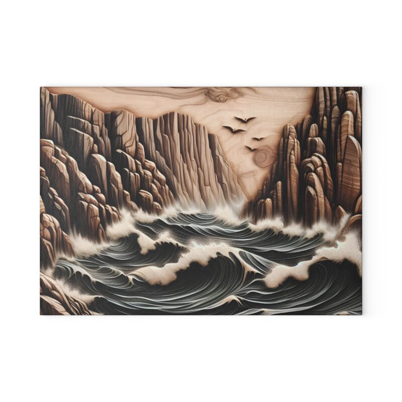 Mountain Waves Glass Cutting Board on White Background