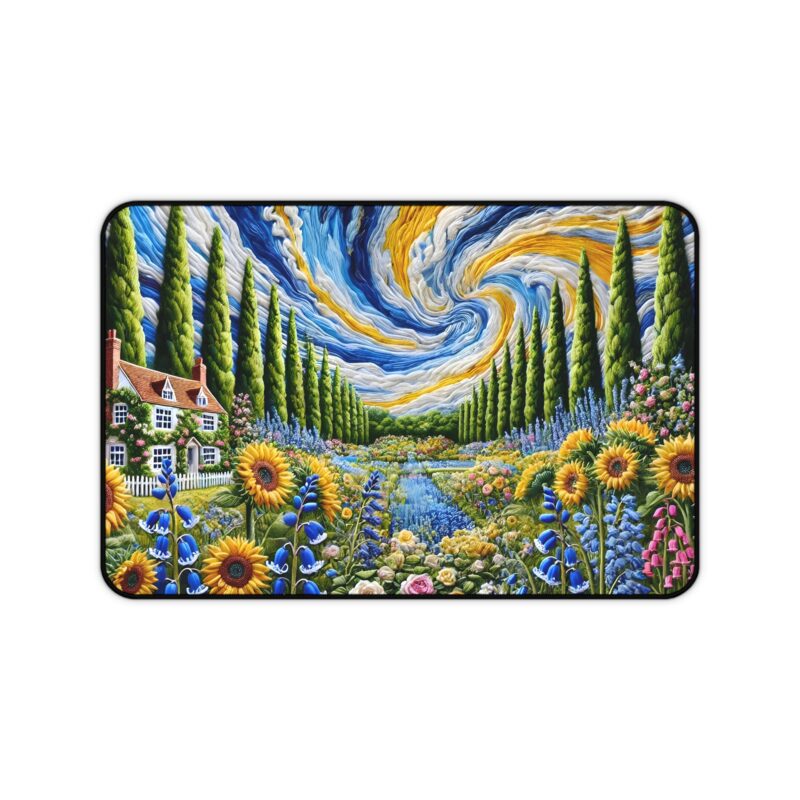 Starry Cottage Desk Mat on White Background