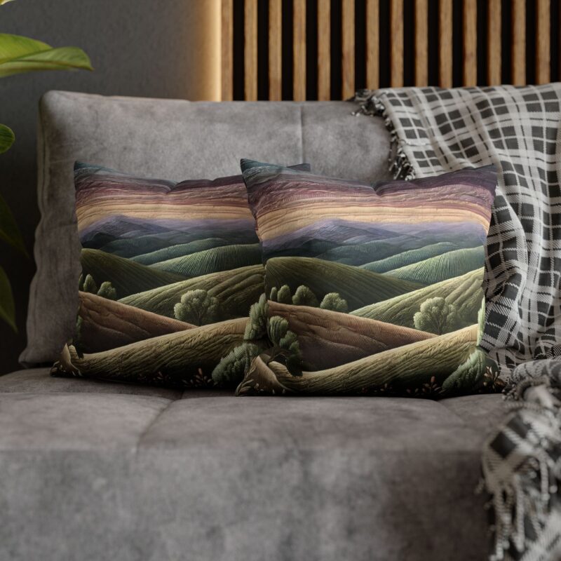 Amethyst Peaks Throw Pillow on a Couch