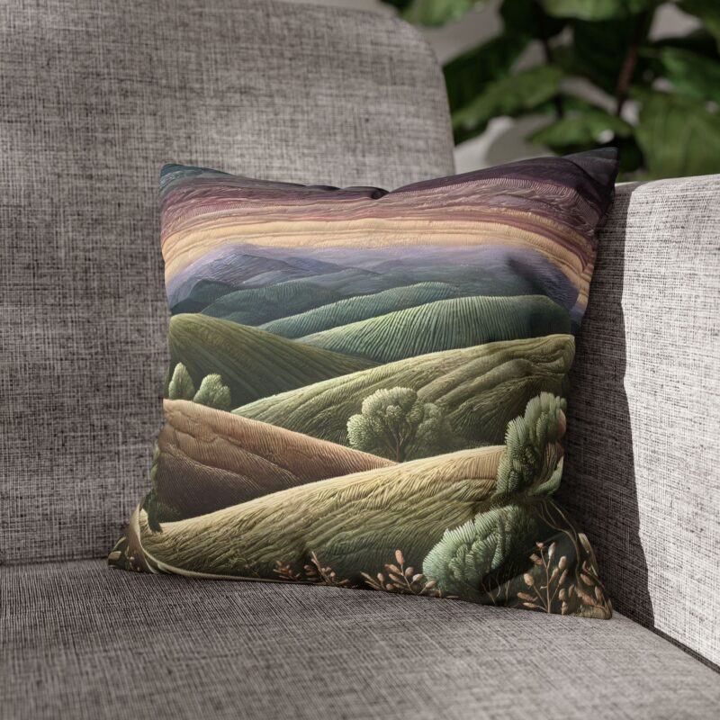 Amethyst Peaks Throw Pillow on a Sofa