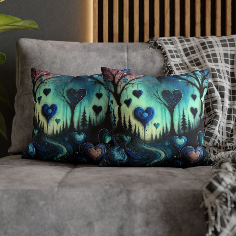 Blue Heartwood Throw Pillow on a Couch