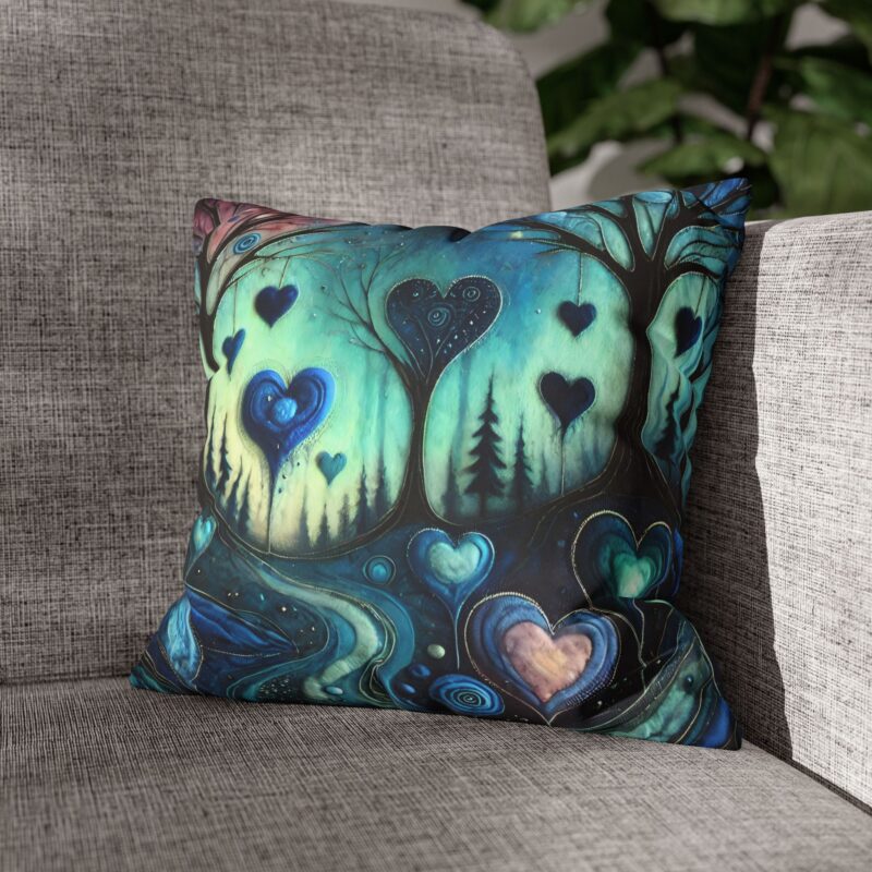 Blue Heartwood Throw Pillow on a Sofa