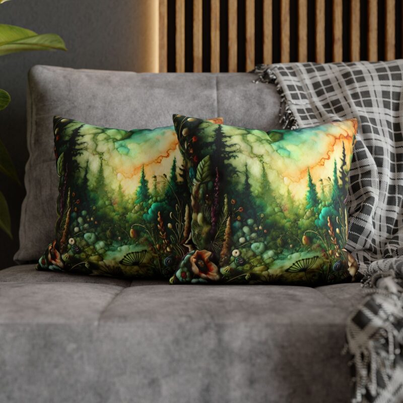 Forest Fantasy Throw Pillow on a Couch