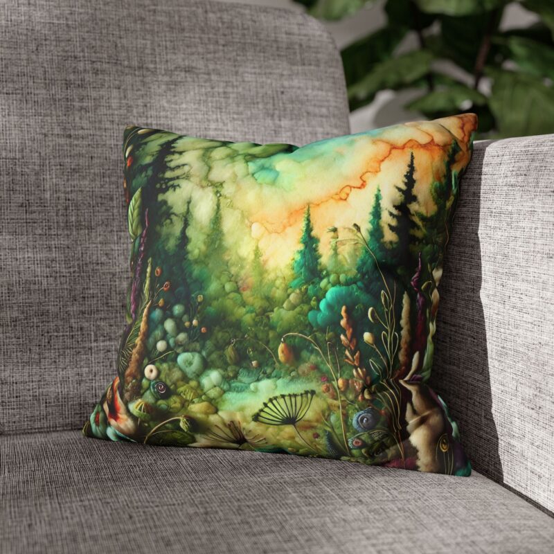 Forest Fantasy Throw Pillow on a Sofa