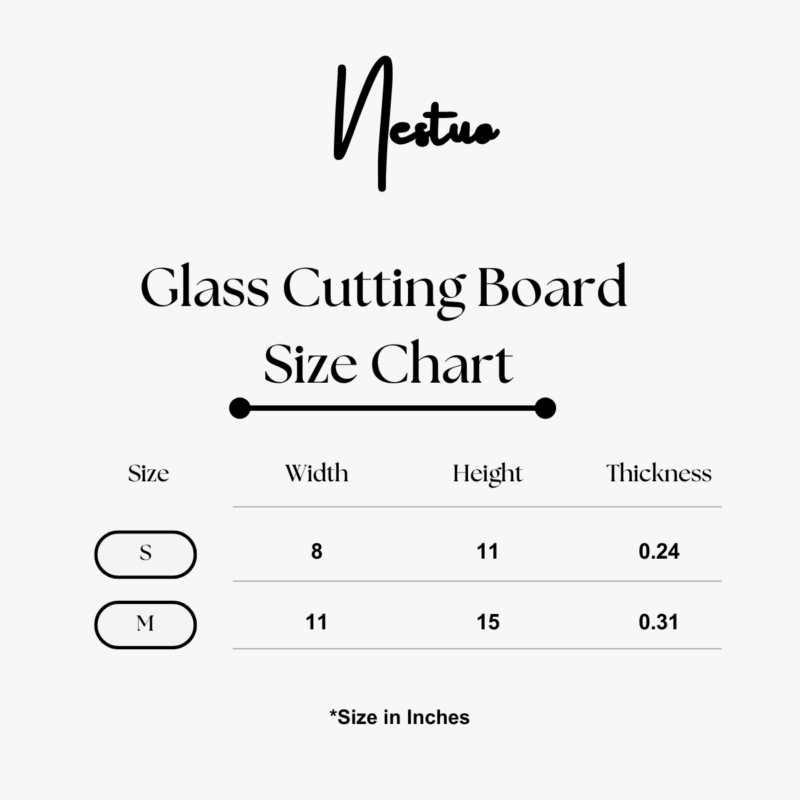 Nestuo Glass Cutting Board Size Chart in Inches