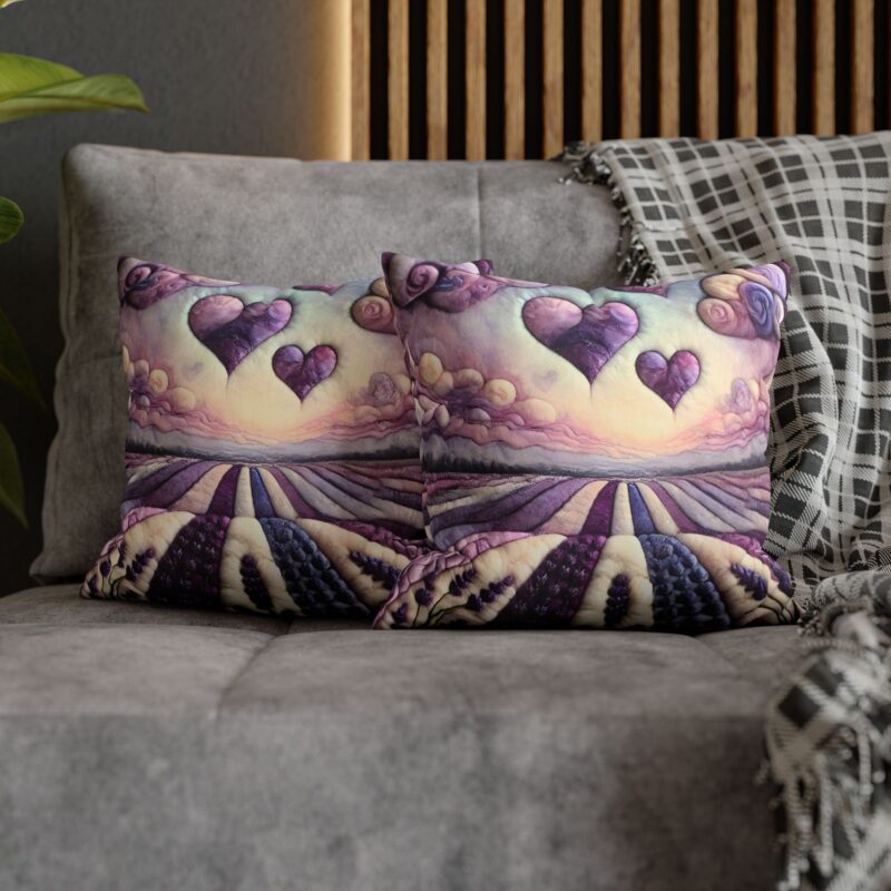 Heartfelt Lavender Throw Pillow on a Couch