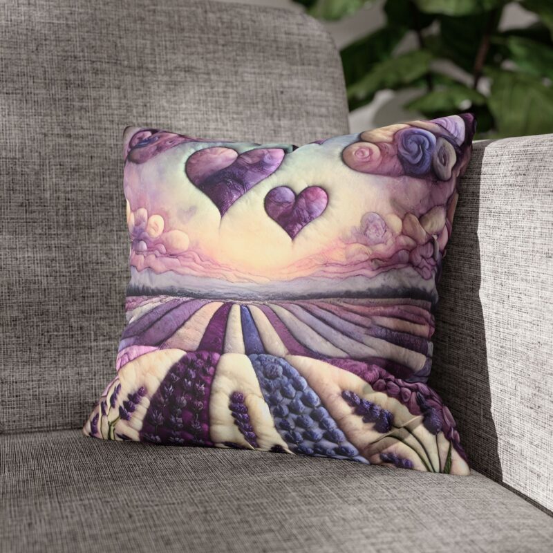 Heartfelt Lavender Throw Pillow on a Sofa