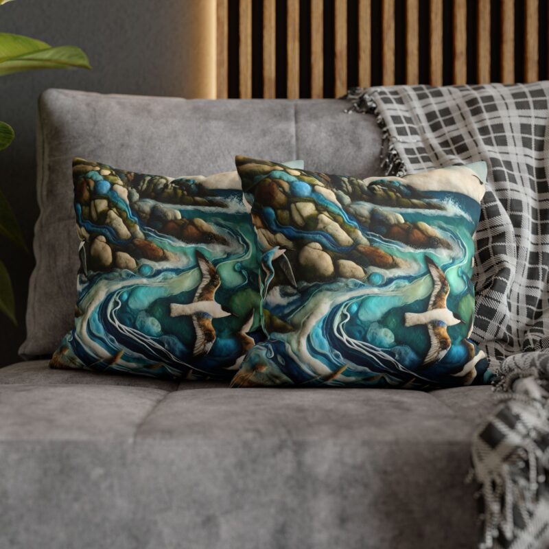 Ocean Breeze Throw Pillow on a Couch