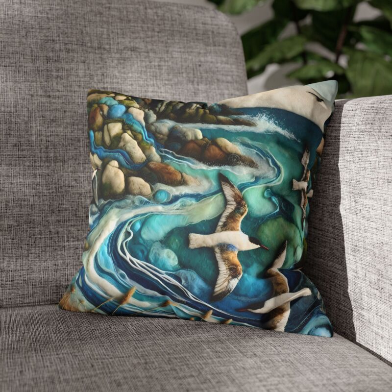 Ocean Breeze Throw Pillow on a Sofa