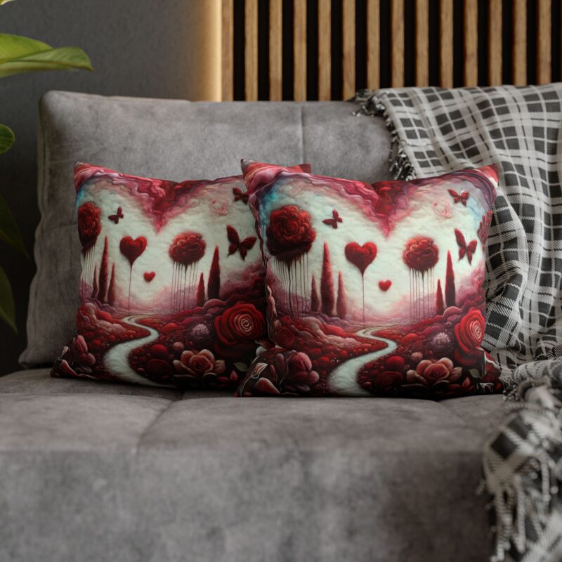 Scarlet Whimsy Pillow in a Living Room (1)