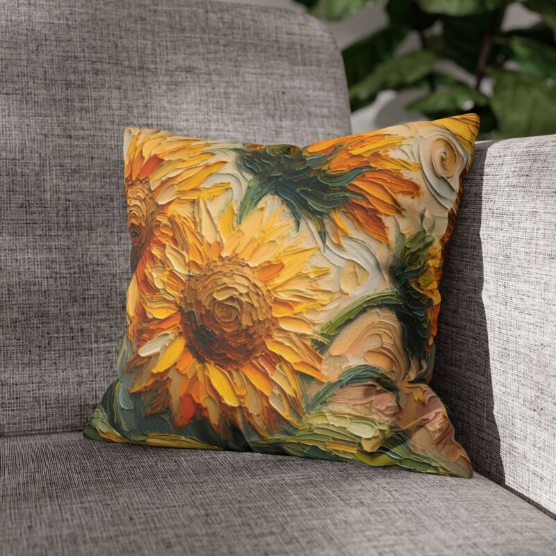 Sunflower Canvas Pillow in a Living Room (1)