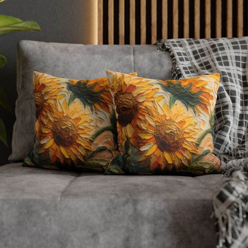 Sunflower Canvas Pillow in a Living Room (2)