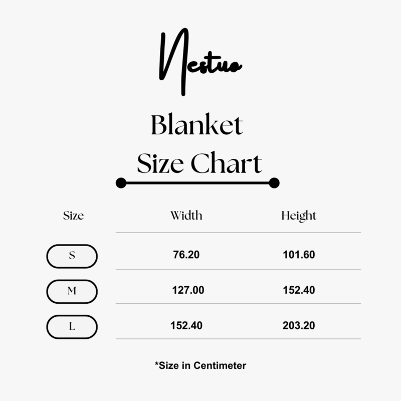 Nestuo Velveteen Blanket Size Chart in Centimeter