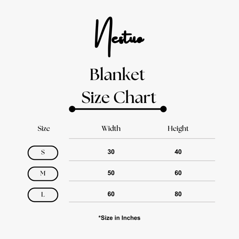 Nestuo Velveteen Blanket Size Chart in Inches