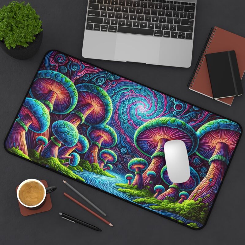 Neon Mushrooms Desk Mat Size 12*22