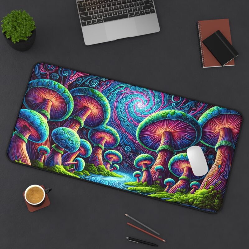 Neon Mushrooms Desk Mat Size 16*32