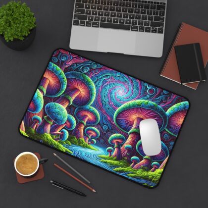 Neon Mushrooms Desk Mat