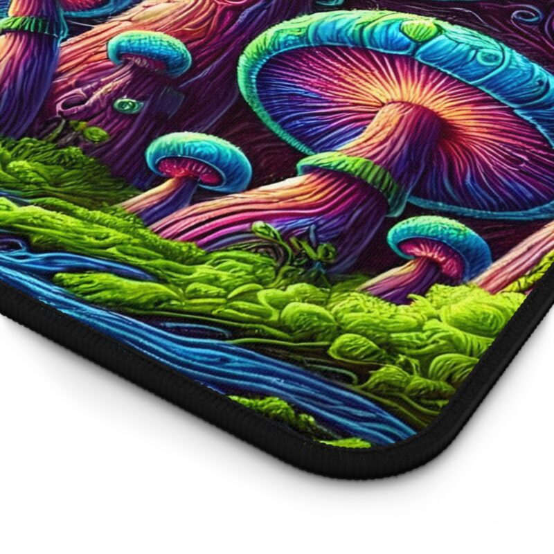 Neon Mushrooms Desk Mat Close Up View