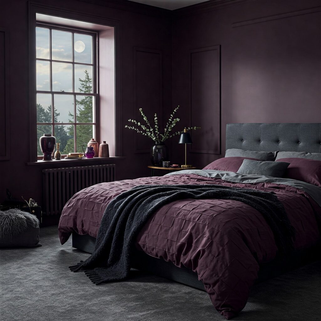 gray and purple bedroom