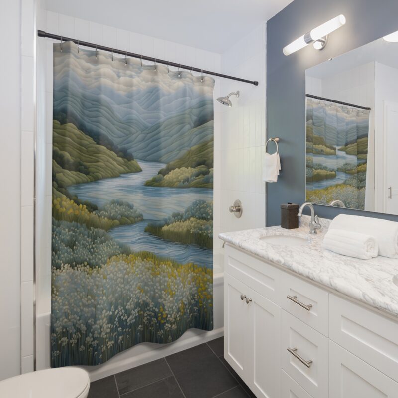 Azure Drift Shower Curtain - Image 4